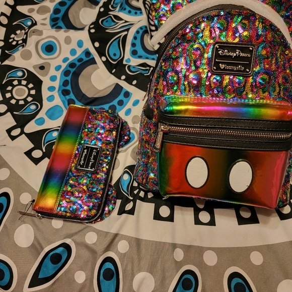 Rainbow sequin og loungefly with wallet